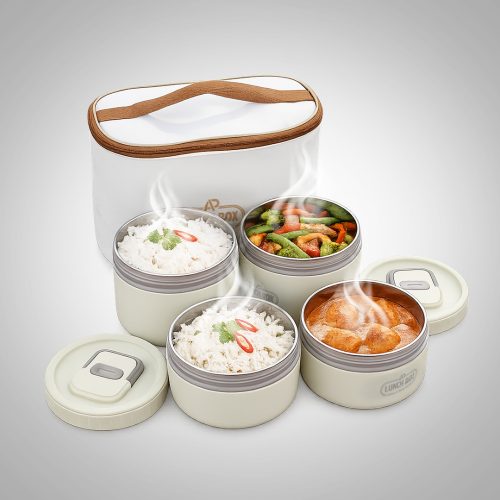 Premium Insulated Lunch Box Set with Thermal Carry Bag- 4 Layer | Stainless Steel Food Container for Office, School & Travel